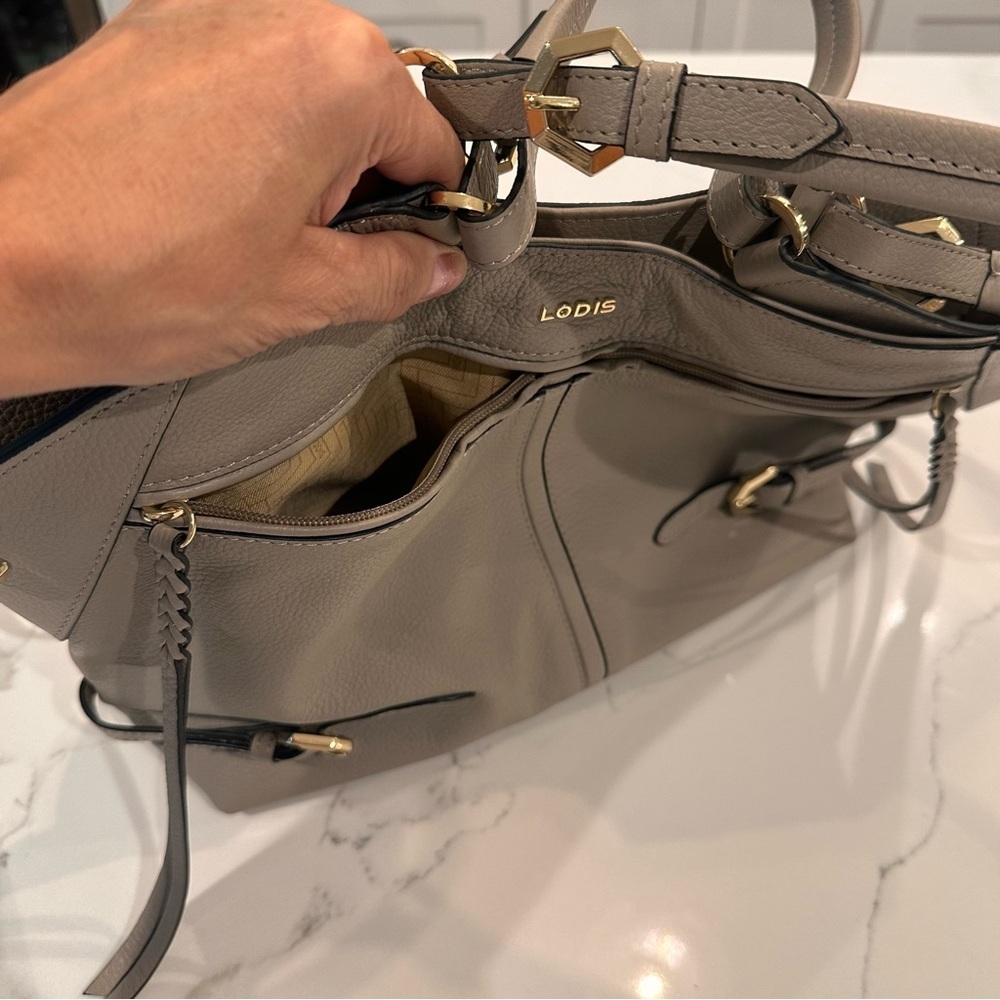 LODIS NWT Nikki Pebbled Leather Satchel Shoulder Bag Crossbody Purse Ash Gray - Picture 10 of 16
